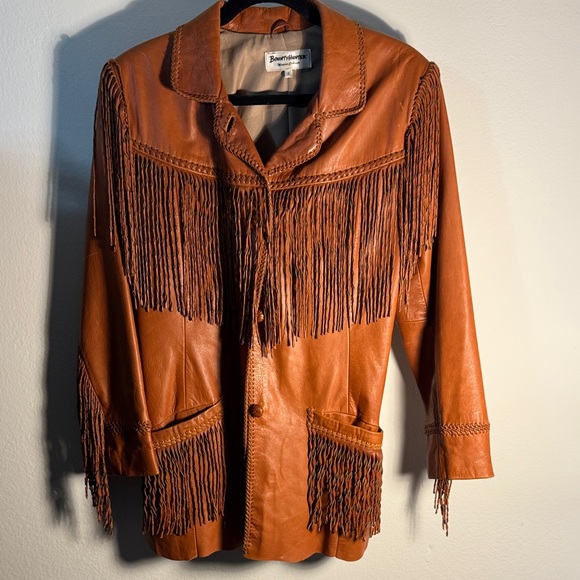 Vintage Brown Leather Fringe Jacket - Picture 2 of 3